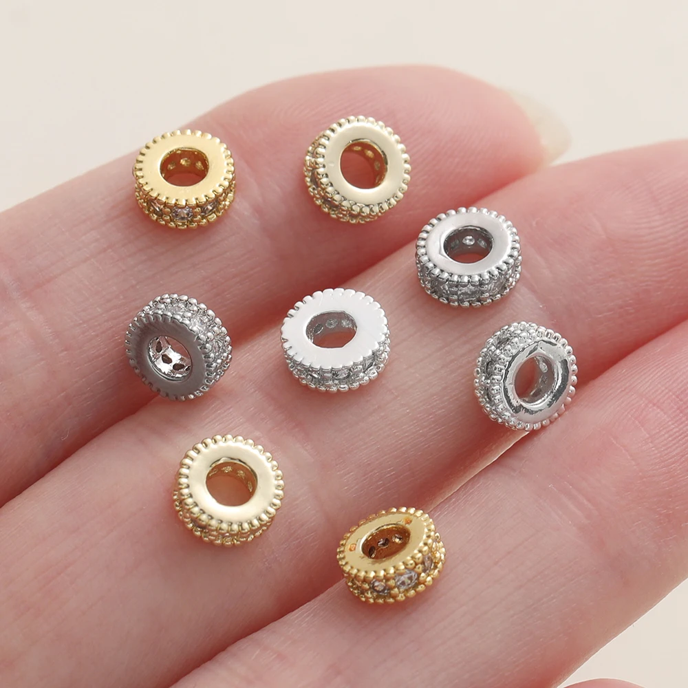 5Pcs 6/8mm 14/18K 골드 컬러 도금 둥근 모양 스페이서 비즈 지르콘 수제 DIY 귀걸이 쥬얼리 액세서리 만들기