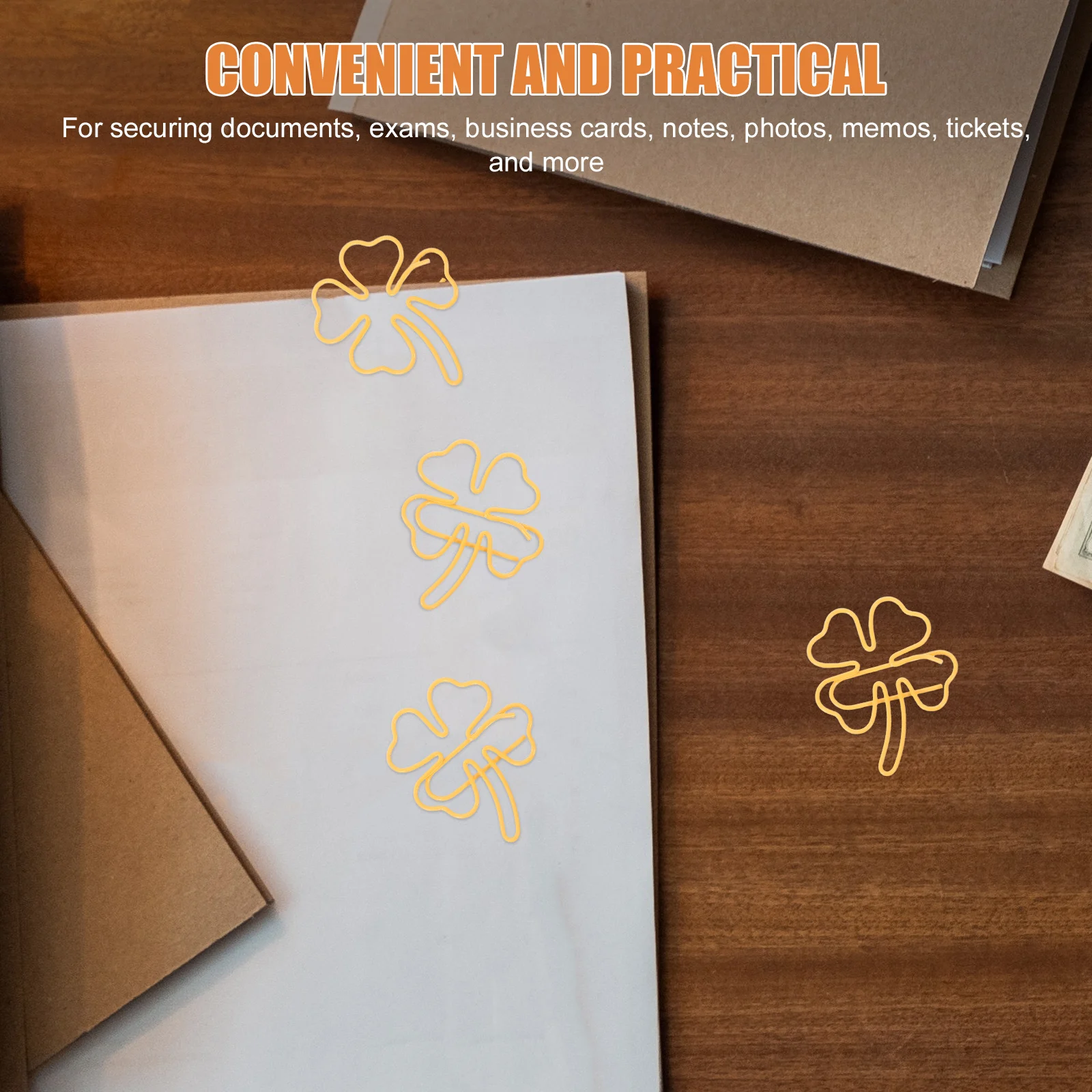 

50 Pcs Four Leaf Clover Paper Clips Cute Metal Bookmark Shamrock Shaped Office School Supplies Yellow Color Material