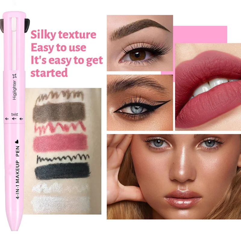 4In1 Makeup Pen Multi-effect Eye liner Eyebrow Pencil Waterproof Drawing Eye Brow Long Lasting Eyebrow Pen Lip Liner Highlighter