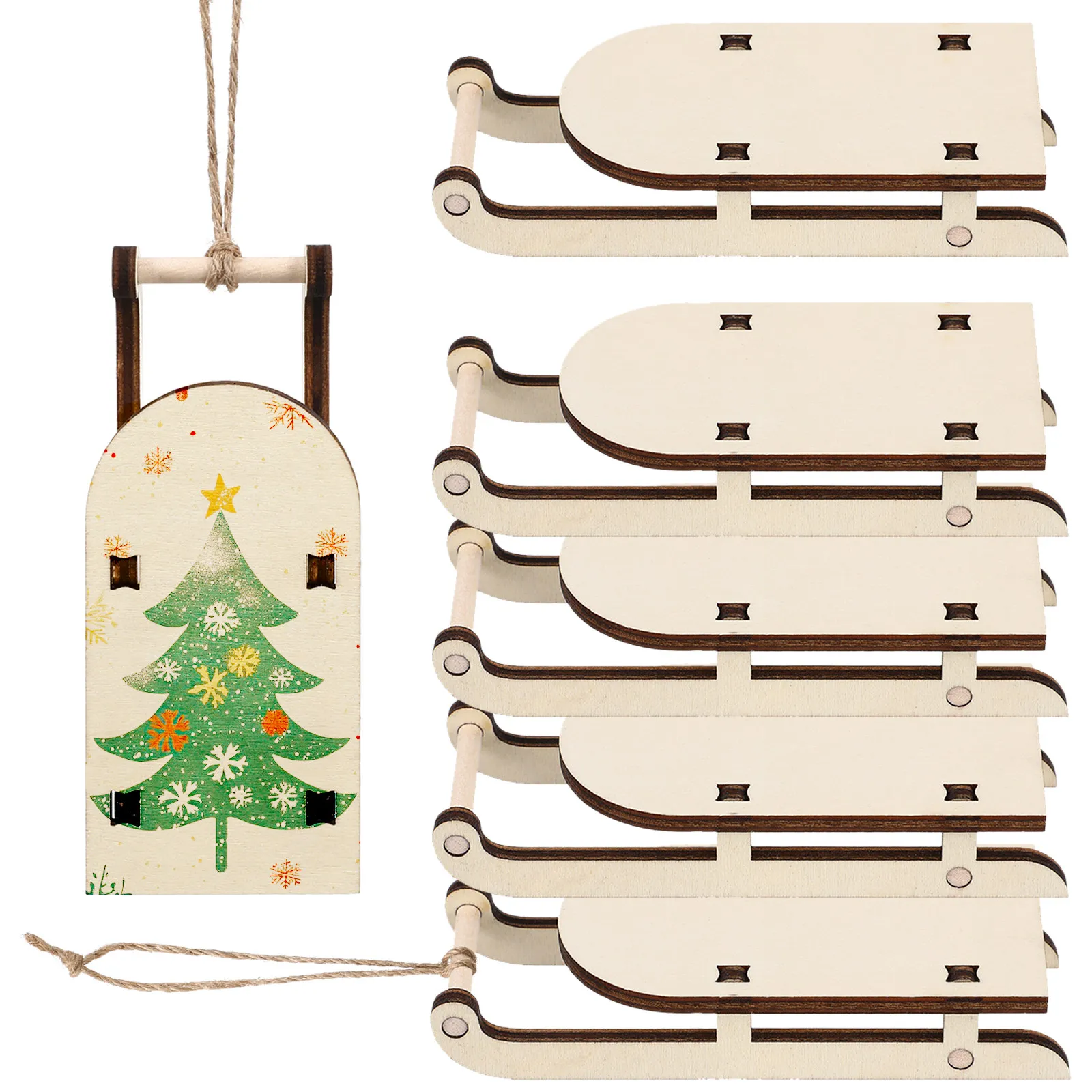 6Pcs Miniature Wooden Sleighs Christmas Sleigh Ornament Set Tabletop Sleigh Decor Festive Xmas Sled Decoration Indoor Display