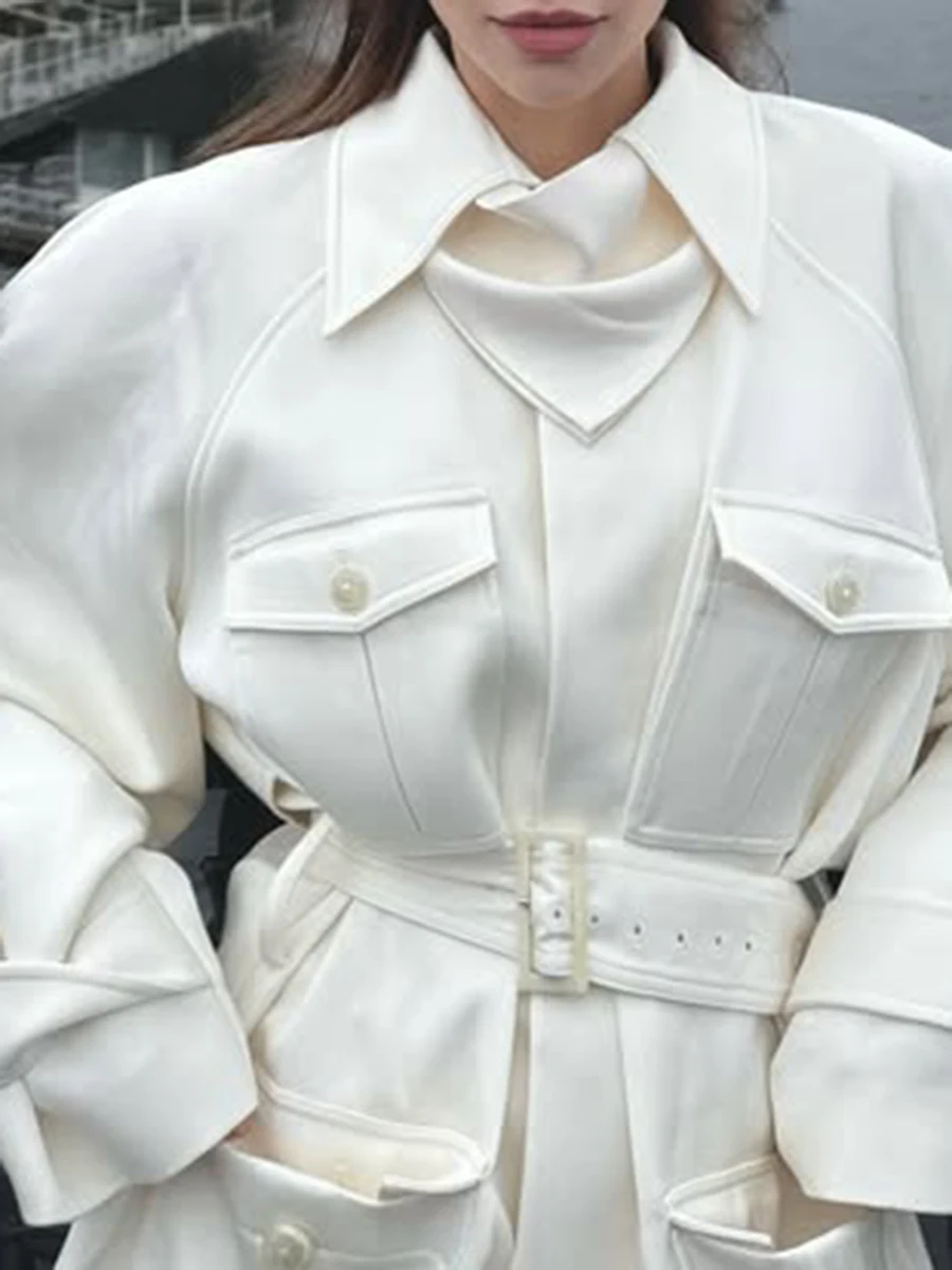 VGH Solid Spliced Pockets Designer Silhouette Jackets For Women Lapel Long Sleeve Autumn Temperament Coat Female Fashion Style