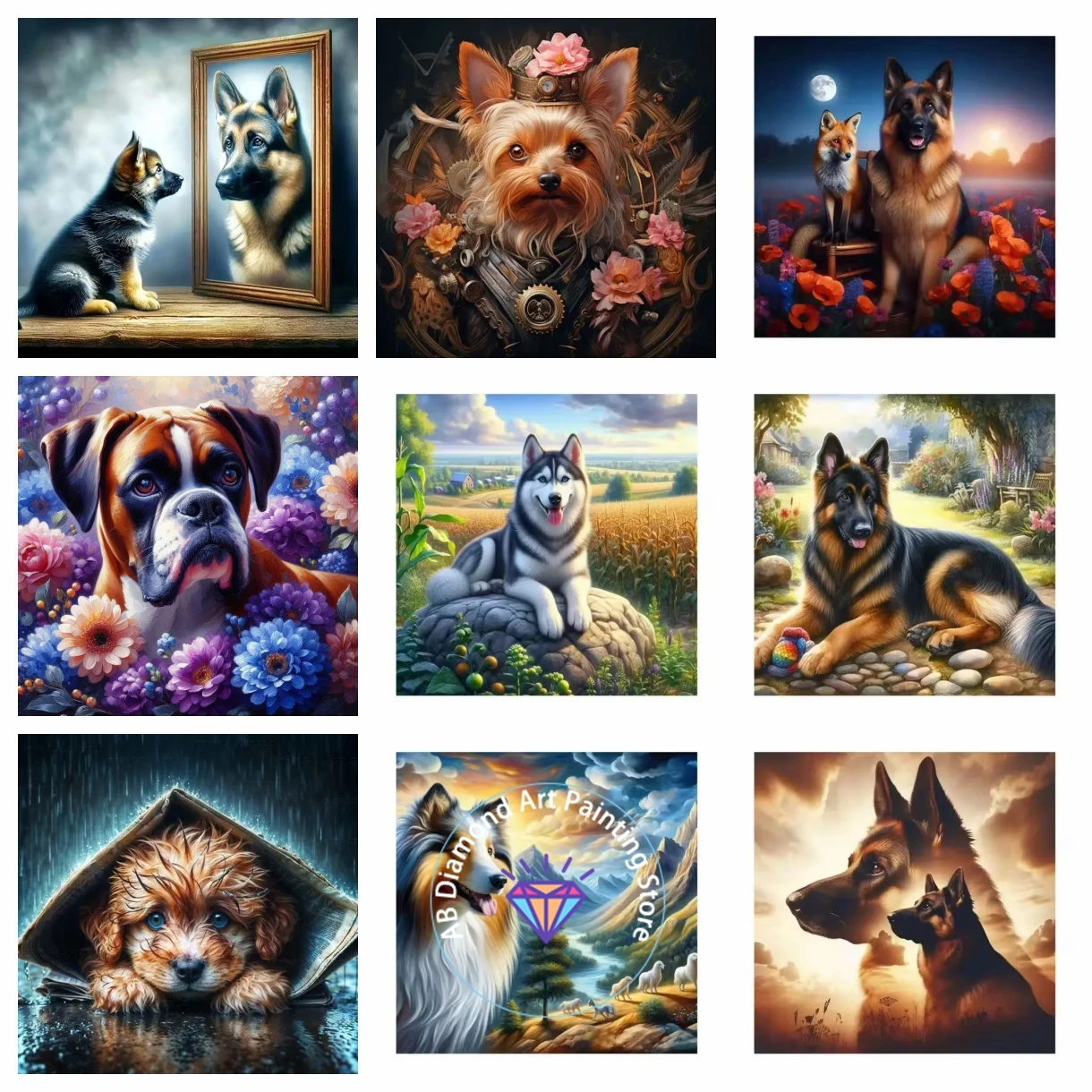 

5D DIY AB Diamond Painting art Husky Dog Flowers Complete Kit Mosaic Cross Stitch Animal Full Drill Embroidery Fantasy Wall