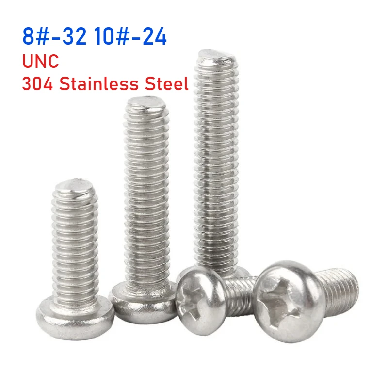 10/50pcs UNC 8#-32 10#-24 304 Stainless Steel Cross Round Head Screw Cross Pan Head Machine Bolts
