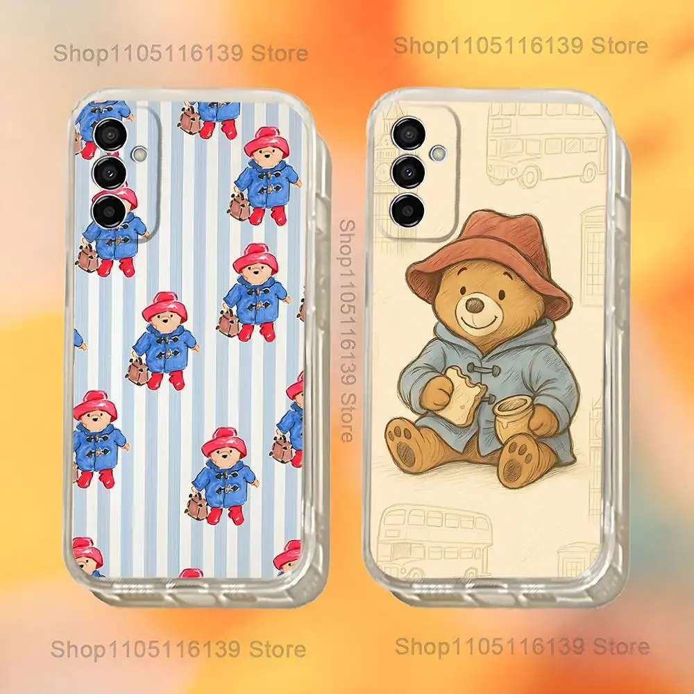 

P-Paddington Bear Cute Phone Case For Samsung S24,30,21,22,23,20 FE,lite,PIus,Ultra,5G,Note,9,10 Transparent Cover