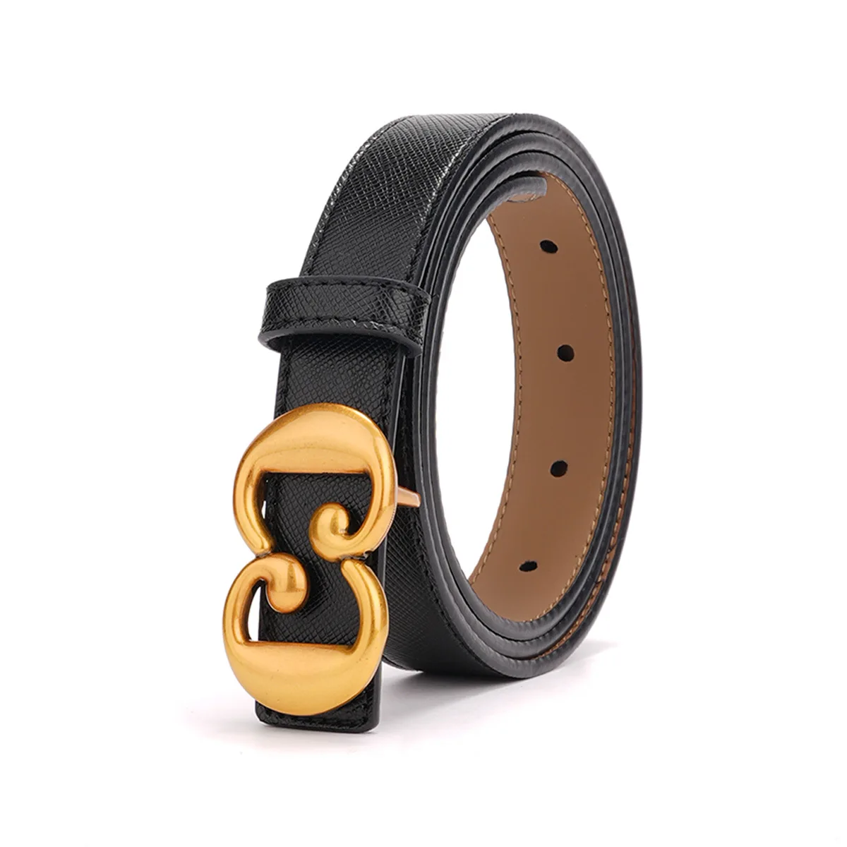 

New style women's belt, genuine leather cross pattern fashionable and versatile smooth buckle belt, casual jeans belt