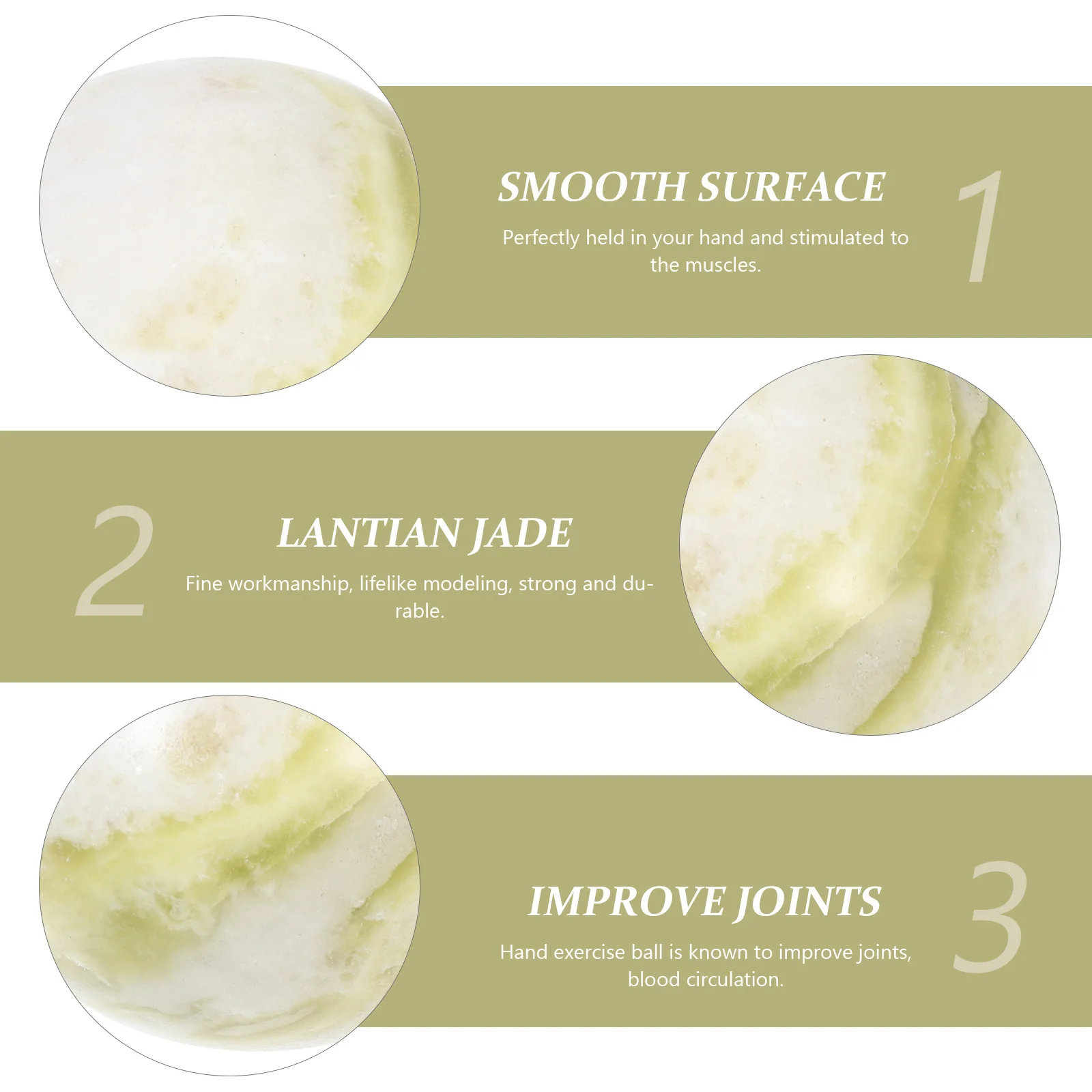 

1 Set Of Fitness Hand Massage Balls For Stress Relief Muscle Stimulation Baoding Balls Portable Exercise Set Jade Stone