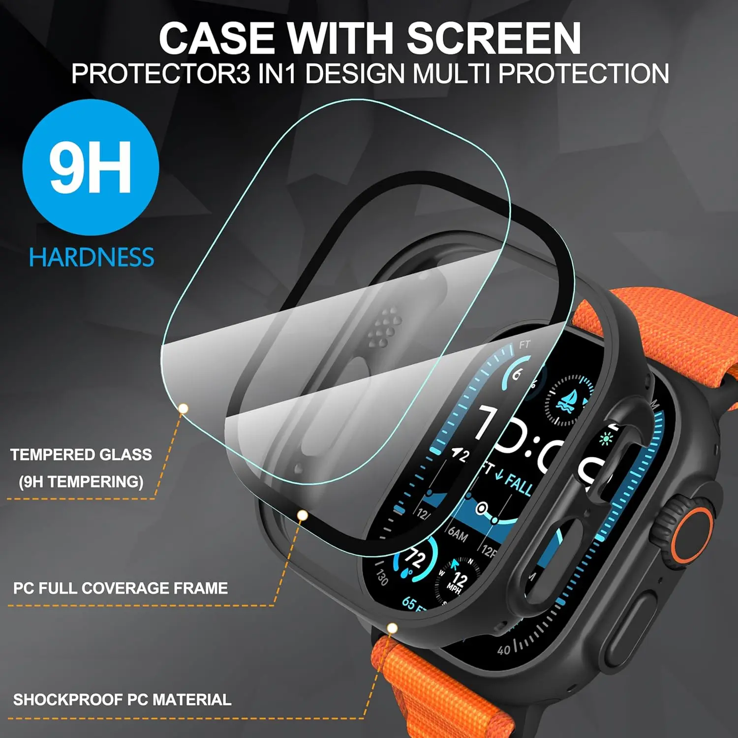2PCS Black Tempered Glass Screen Protector For Apple Watch Ultra 2 Ultra2 Protection Case Cover ScreenProtector Accessories image 6