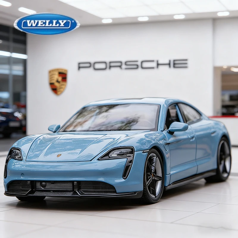 

WELLY 1:24 Porsche Taycan Turbo S, легкосплавный автомобиль, литье под давлением и игрушечный транспорт, модель автомобиля, миниатюрная масштабная модель автомобиля, игрушка для детей