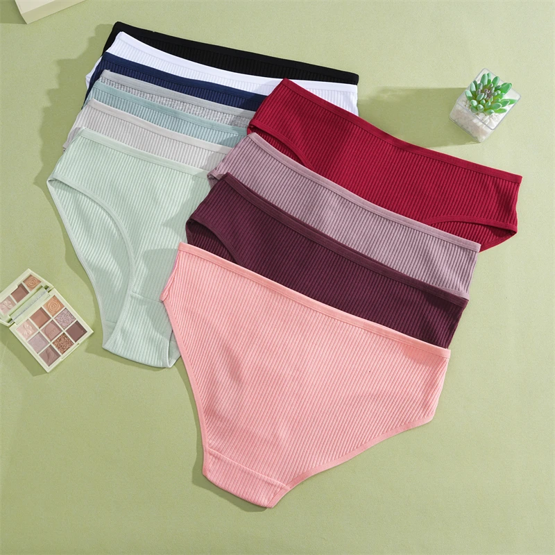 6 قطع من الملابس الداخلية النسائية المضلعة القطنية الصلبة القابلة للتنفس، ملابس داخلية مرنة مثيرة وبسيطة ومريحة، ملابس داخلية أساسية ناعمة للفتيات #4