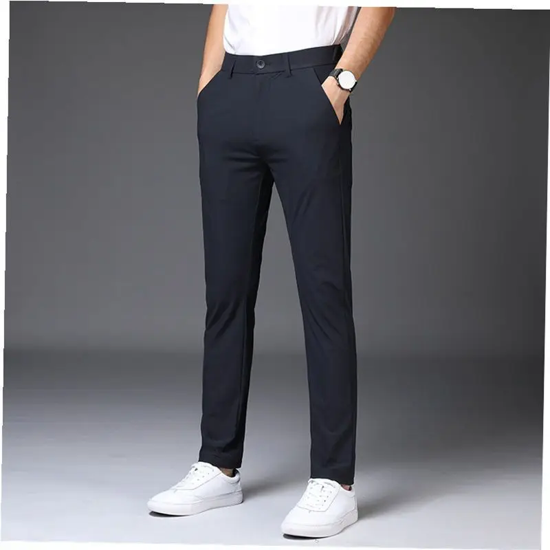 Männer Sommer Koreanische Mode Business Casual Stretch Anzug Hosen Männlich Solide Schlank Atmungs Eis Seide Schnelle Trockene Hosen Pantalones