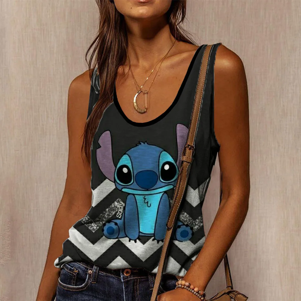 Anime T-shirt tank top Tnak top Disney Lilo&Stitch sleeveless shirt short T-shirt women\'s clothing short tank top