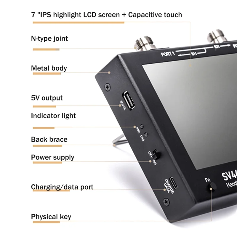 Vector Network Analyzer 7 Inch Touch LCD SV4401A 50KHz -4.4GHz HF VHF UHF Antenna Analyzer Of NanoVNA VNA Black