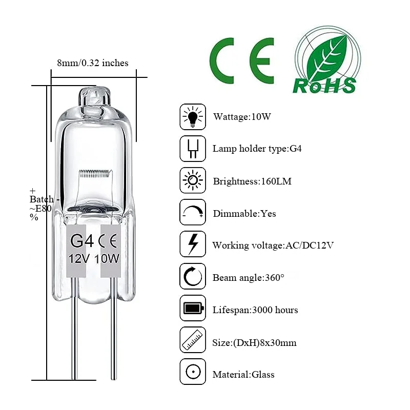 5/10/30PCS G4 LED Bulbs Eco-Friendly Halogen Bulbs for Kitchen Appliance Lighting Signal Lights Track Capsules with Pearl Crysta