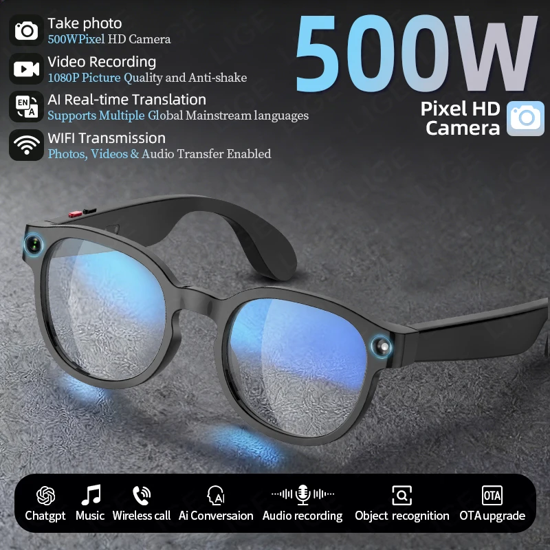 

Новые умные очки с ИИ 2026 года: ИИ-перевод, HD-камера 500 МП, запись видео, Bluetooth-звонки, музыка, умные солнцезащитные очки, 512 МБ, для мужчин