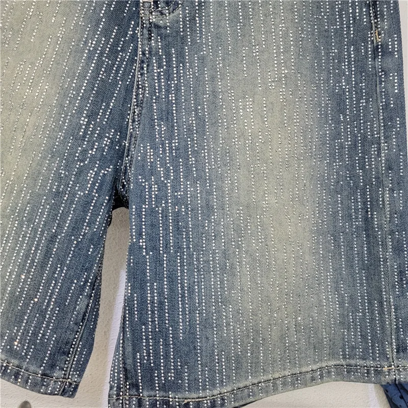 المرأة 2025 صيف جديد الدنيم السراويل موضة السماء المرصعة بالنجوم الساخن الماس جينس قصير المرأة العصرية عالية الخصر فضفاض مستقيم السراويل