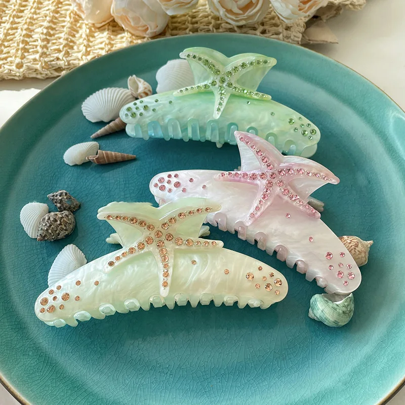 

DuoShang 12CM Large Rhinestone Starfish Hair Claw Ocean Series Acetate Claw Clips Trendy Hair Clips for Women Hair Accessories