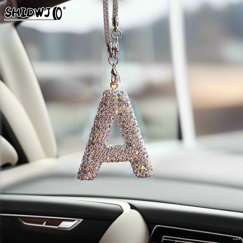 모조 다이아몬드 글자 자동차 백미러 펜던트, 크리스탈 자동차 장식, 블링 액세서리, 매달림, 창의적이고 반짝이는 매력, 1PC