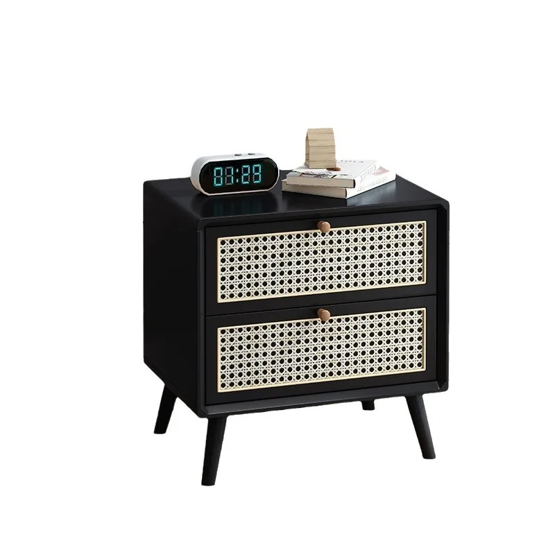 

Rattan bedside table Cherry solid wood logs are quiet wind Nordic simple modern mini wooden storage locker