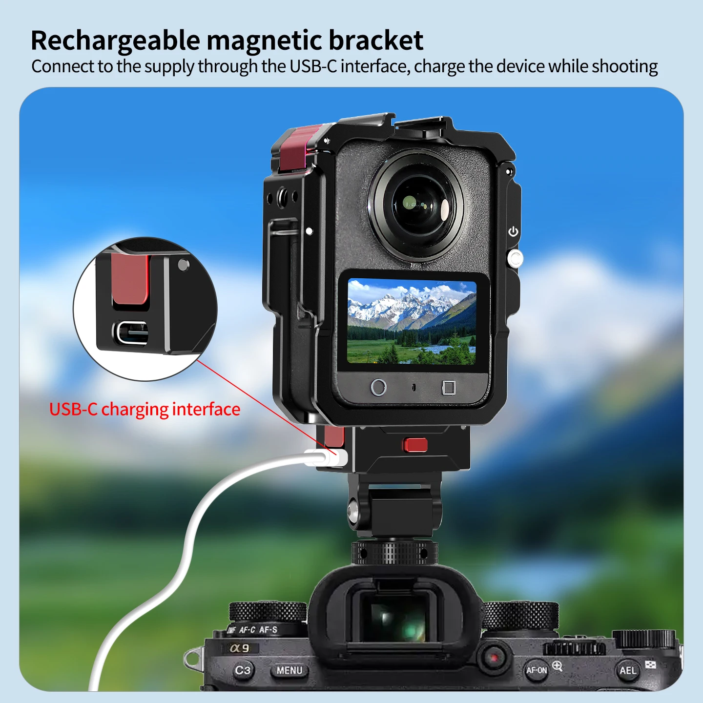 Für DJI Osmo 360 II Metallrahmen-Schutzgehäuse mit Seitenknopf, 1/4-Zoll-Adapter, Cold-Shoe-Halterung, magnetischem Stativ und Action-Kamera-Halterung – Detail 11