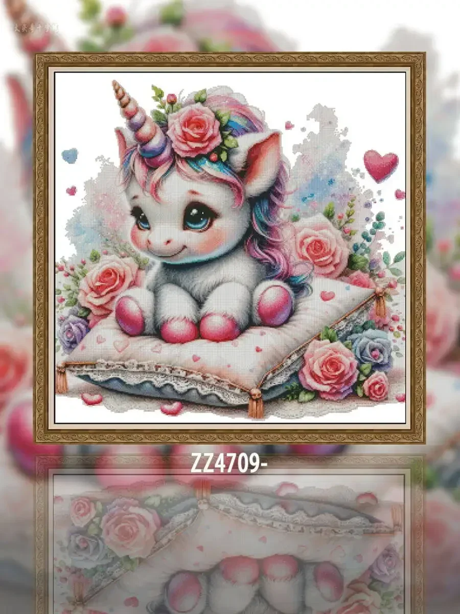 [ZZ4709-Unicorn] Stamped Cross Stitch Kit 14CT 16CT Pre Printed Canvas with Cotton Threads Embroidery Needlework Home Wall Decor