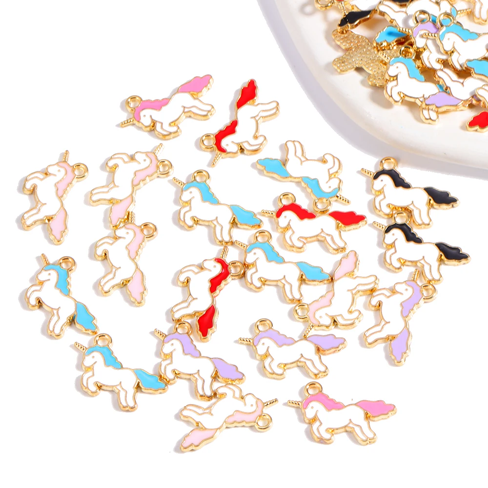 

20Pcs/Lot 17*21 Cute Alloy Enamel Small Unicorn Pendants Handmade Earrings Necklace Bracelet Making Metal Charms Accessories