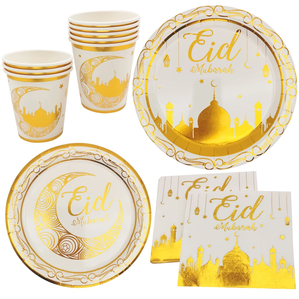 8 قطعة عيد مبارك القمر لاهور فورت أطباق ورقية أكواب المناديل أدوات المائدة القابل للتصرف رمضان مسلم الإسلامي عيد الفطر ديكور الحفلات