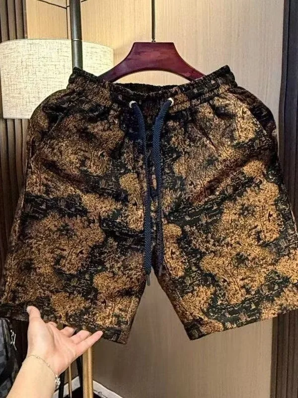 

Fashionable Printed Casual Sports Shorts Men's Outdoor Wear Summer Trendy Beach Five-Quarter Pants Loose Fit Polyester Fiber