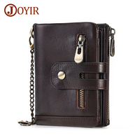 JOYIR Mens Wallet RFID Blocking Genuine Leather Wallet with Chain Zipper Coin Pocket Bifold Purse 14 Card Holder Male Purse