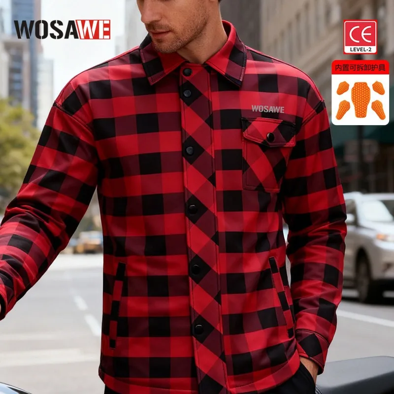 

WOSAWE зимняя мотоциклетная куртка мужская повседневная ретро осенняя теплая мотоциклетная клетчатая рубашка мото костюм CE защитное снаряжение