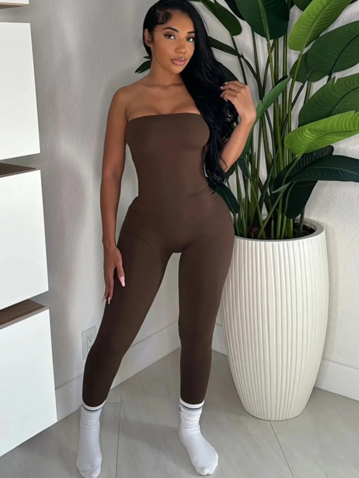 

Tight Color Sports Pants Jumpsuit Women's High Waist Long Pants One-Piece Suit Comfortable Polyester Winter Faion