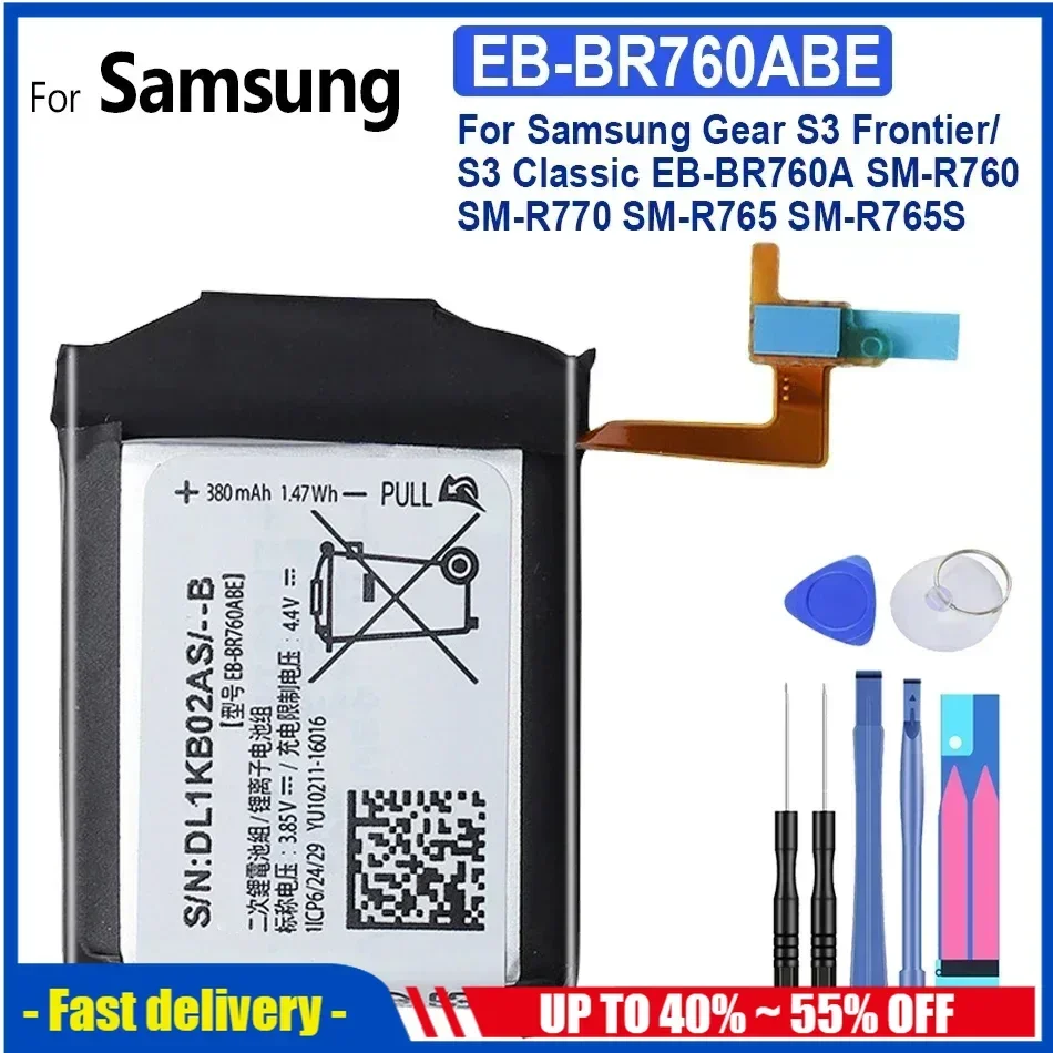 Watch Battery For Samsung Gear Frontier / S3 Classic EB-BR760A SM-R760 SM-R770 SM-R765 SM-R765S EB-BR760ABE 380mAh Full Capacity