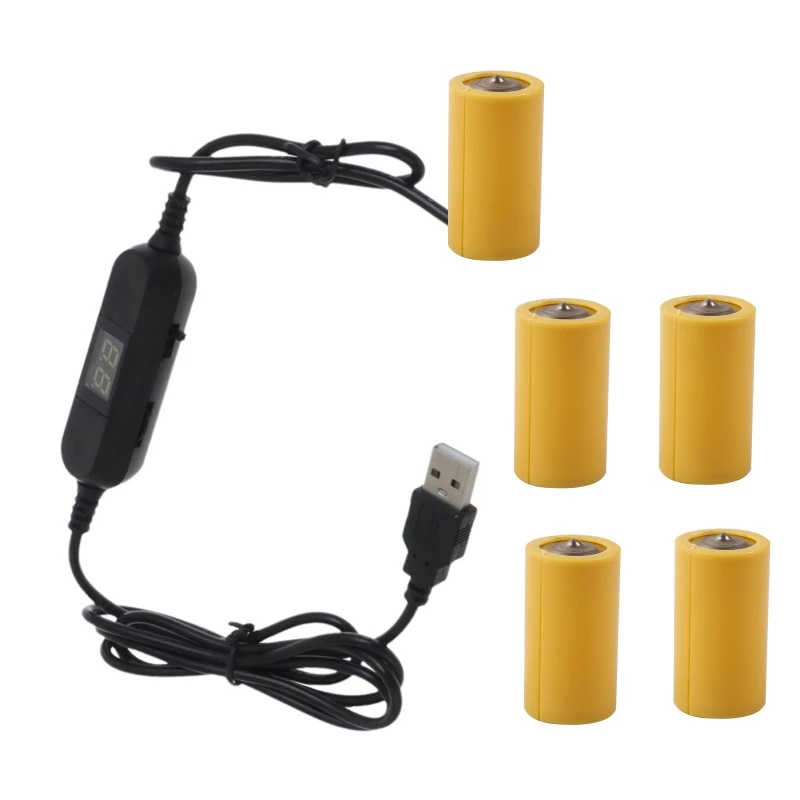 

USB to 1.5V-12V C Dummys Battery Power Supply Cables with Voltmeter C Battery Eliminators Replace 1-5pcs Batteries