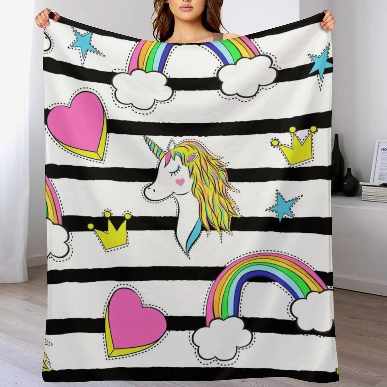 Retro Unicorn Throw Blanket warm for winter Polar Blankets