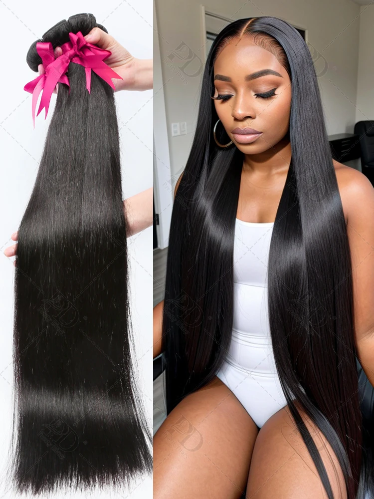 40 Inches Bone Straight Human Hair Weave Bundles Natural Black Human Hair Extensions Brazilian For Women