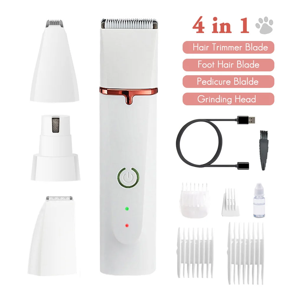 4 in 1 Pet Electric Hair Clipper with 4 Blades Grooming Trimmer Nail Grinder Professional Recharge Haircut For Dogs Cat