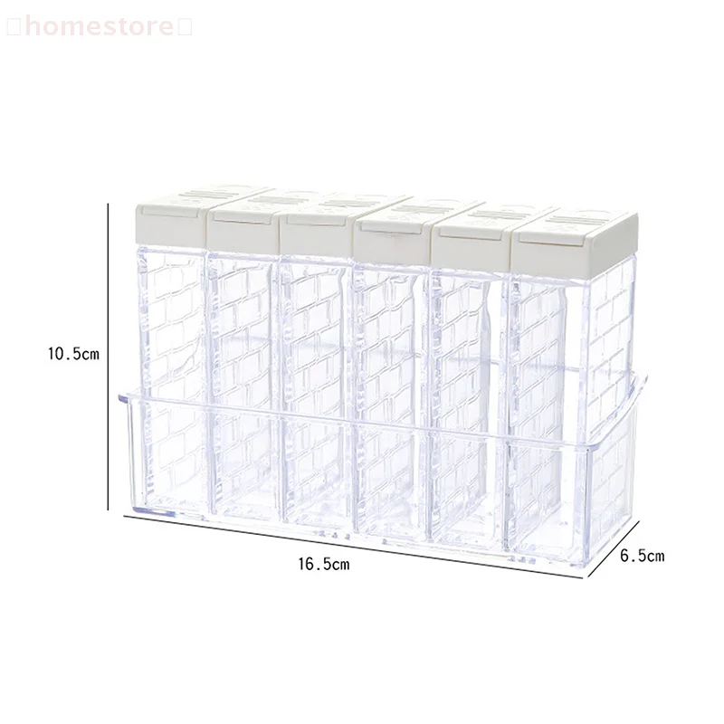 6pcs/set Kitchen Spice Jar Seasoning Box Spice Rack Spice Storage Bottle Transparent Salt Pepper Cumin Powder Box