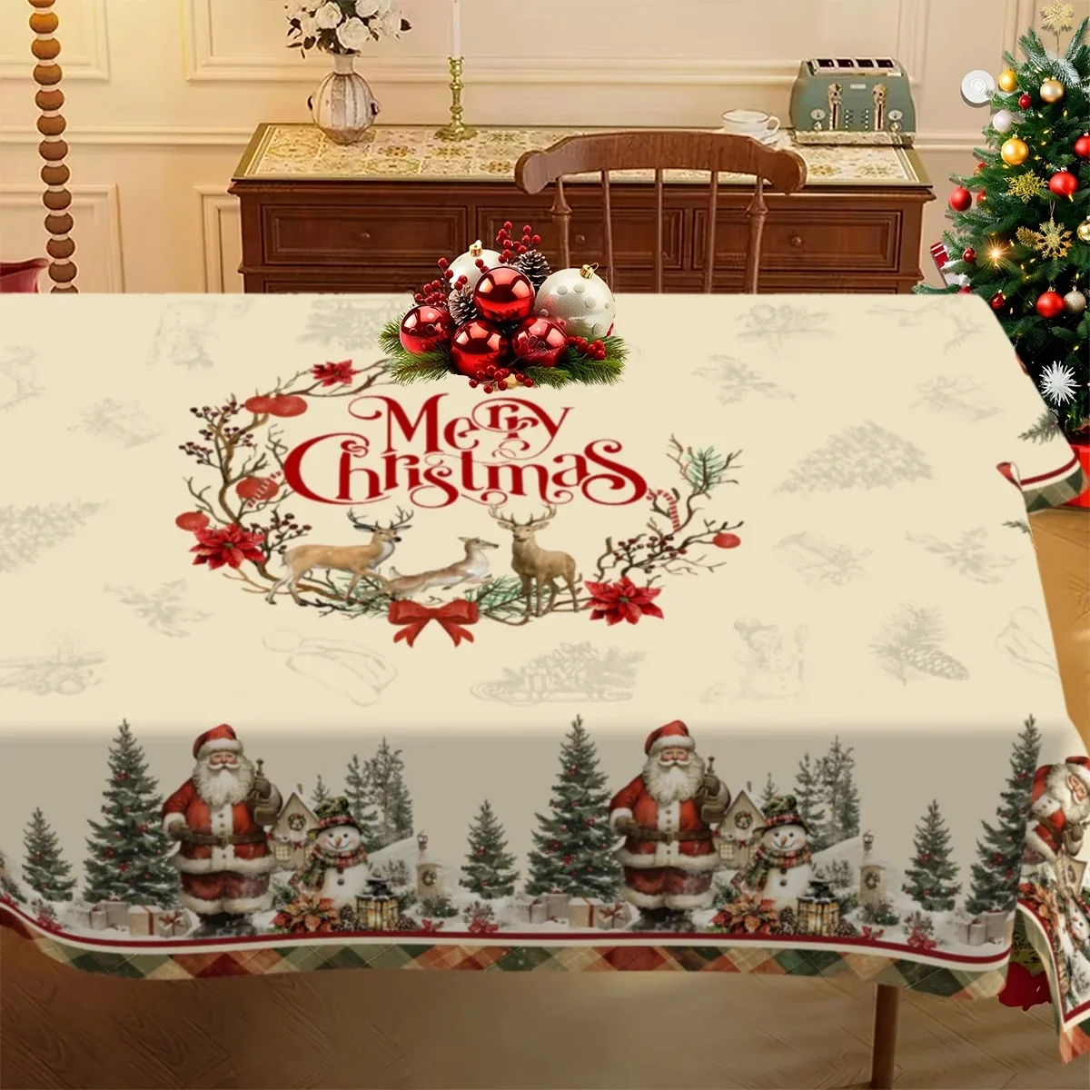 عيد الميلاد مفرش المائدة ريفي سانتا كلوز ثلج عيد الميلاد غطاء الطاولة خمر طاولة طعام القماش للمنزل غرفة المعيشة الديكور #4