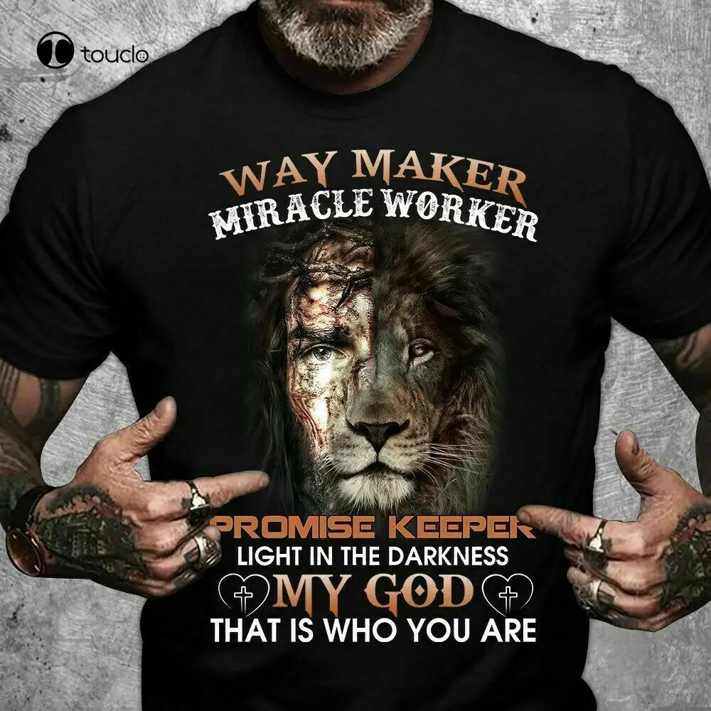 Christian Lion Way Maker Miracle Worker Promise Keeper T Shirt Funny Gift Custom Aldult Teen Unisex Digital Printing Xs-5Xl