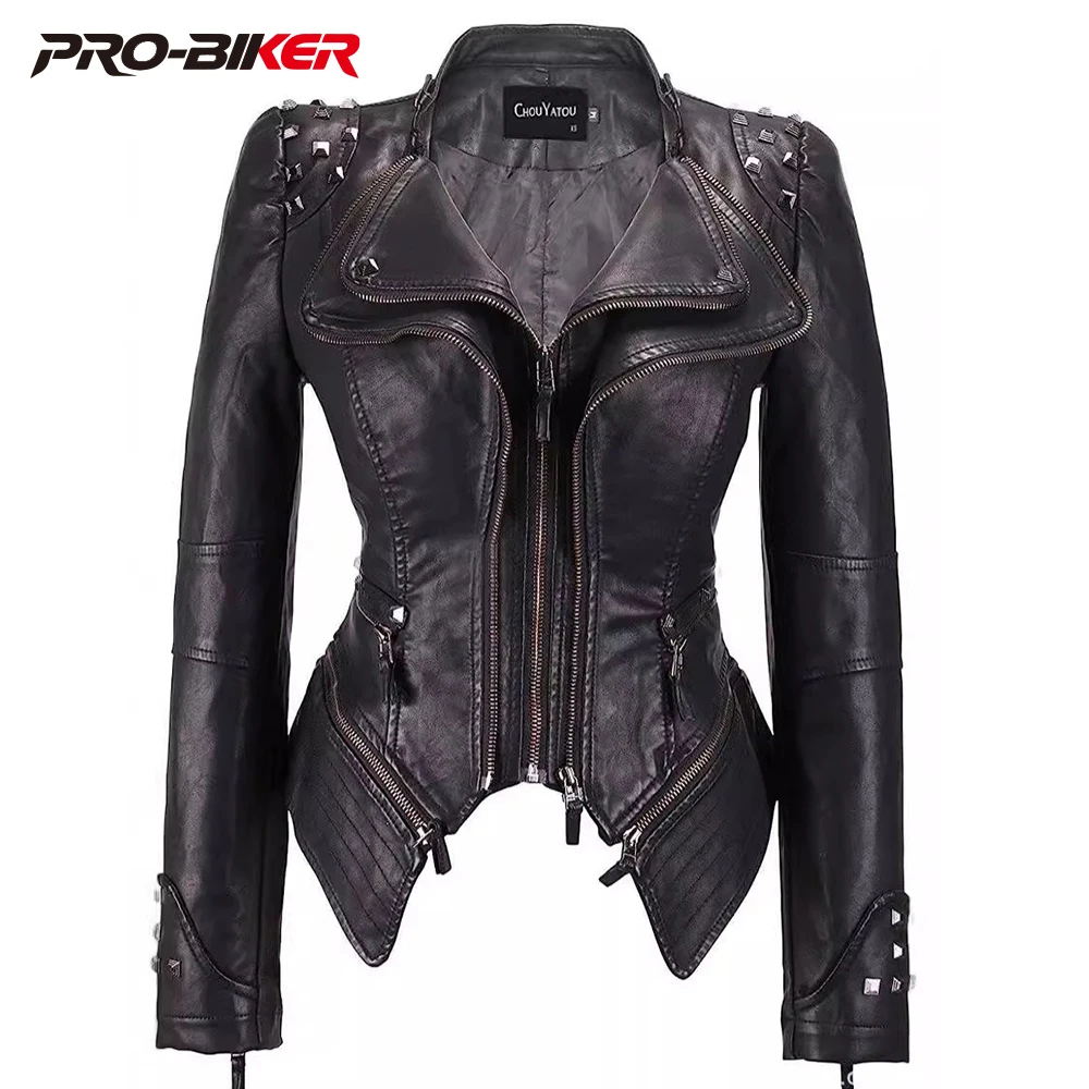 

Новая женская мотоциклетная куртка из искусственной кожи, ретро-куртка с заклепками для езды и гонок