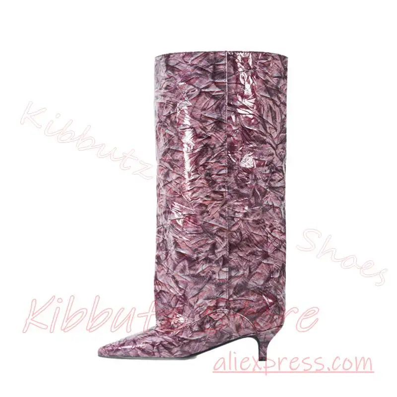 Leopard Knee High Boots Pointed Toe Stiletto Pull On Sexy Party Streetwear Y2K Punk Goth Gothic Women Shoes Leather Mixed Color
