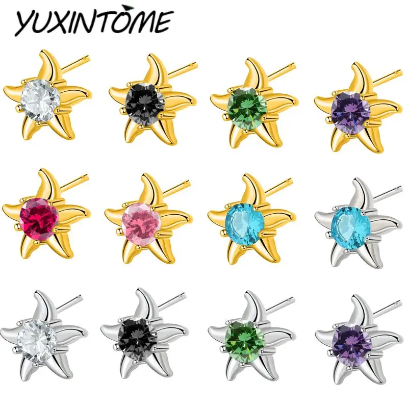

925 sterling Silver Ear Needle Unique summer design marine style colorful zircon small starfish stud earrings Jewelry Gifts