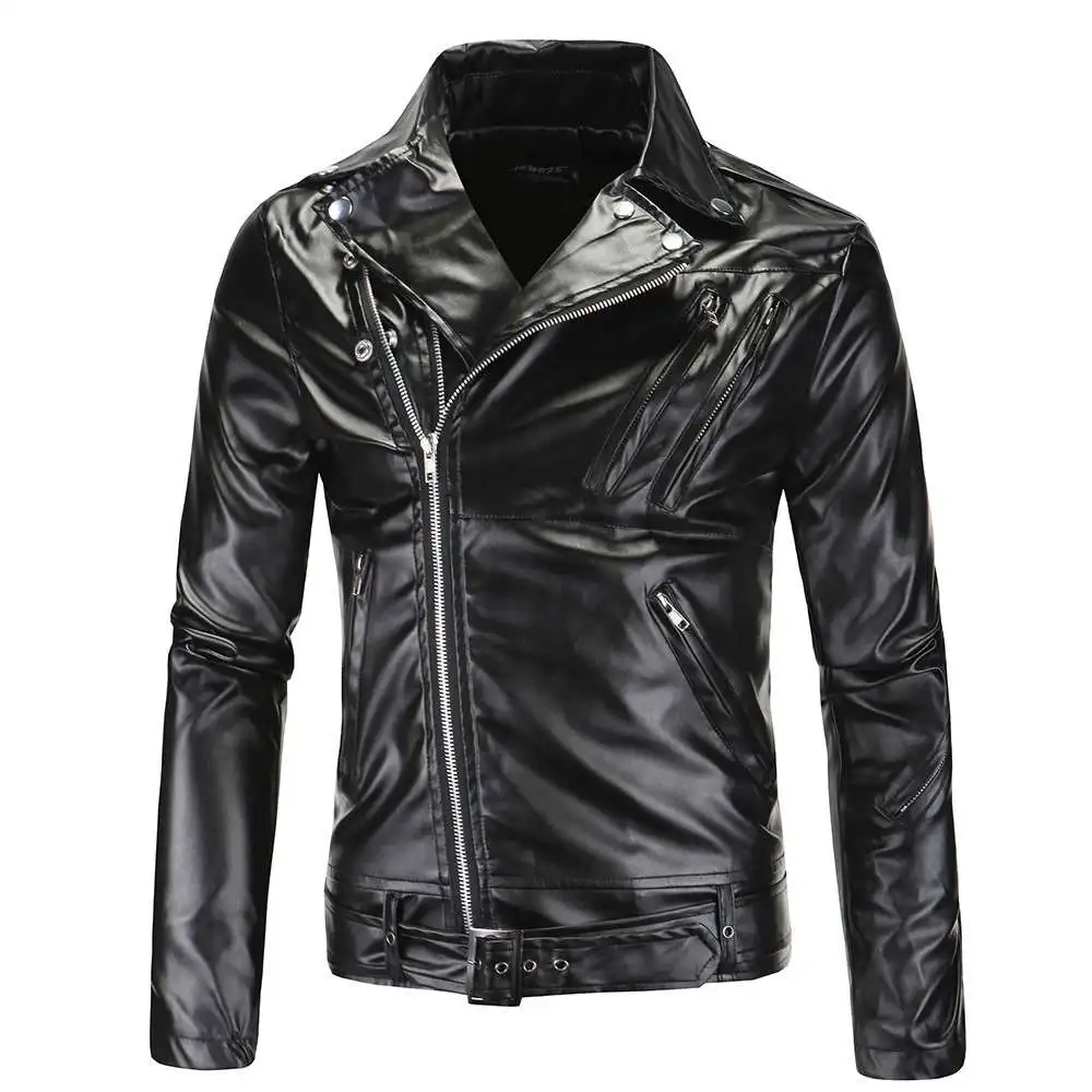 

Aowofs Spring New Sle Loctive Leather Jaet Men's Faion Multizi Long Zipper Casual Youthful Simulation Leather Coat