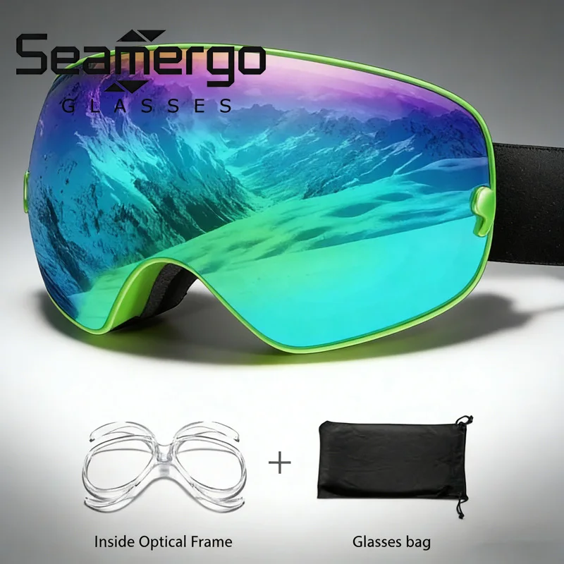 SEAMERGO Winter Double-layer Sponge Anti-fog UV400 Skiing Sunglasses Men and Women Teen Goggles Gifts Free Optical Frame and Bag