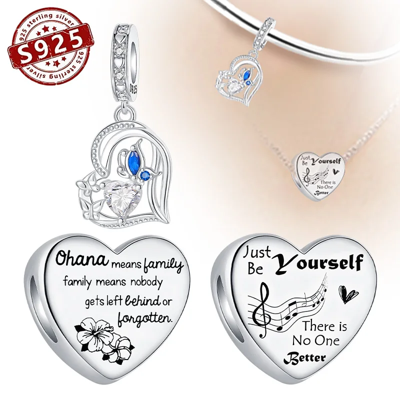 

Стерлингового серебра 925 пробы, бабочка, цветок, кулон в форме сердца, подвески, подходят для оригинального браслета, подвеска для заметок, бусины, ожерелье, женские украшения