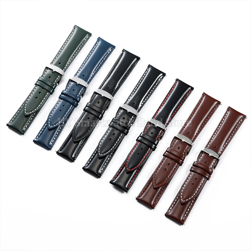 Глянцевый кожаный ремешок для часов 20 мм 22 мм для Seiko для Omega для Rolex, сменный ремешок из воловьей кожи, быстросъемный браслет, ремень Universa
