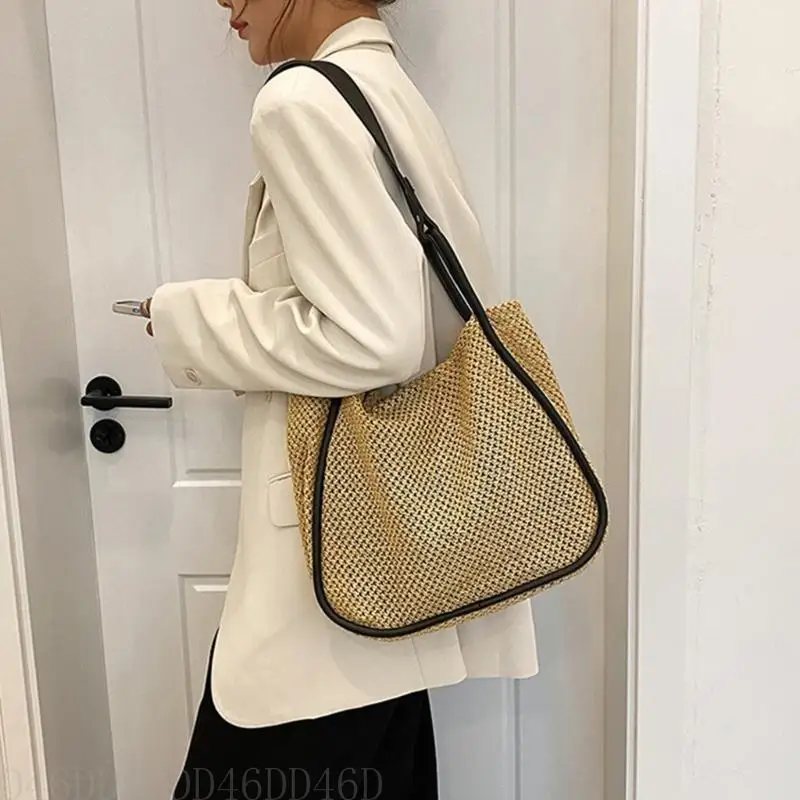 

652F Fashion Straw Bag Hollow Bag Handbag Large Capacity Beach Bag Shoulder Bag Casual Shopping Bag