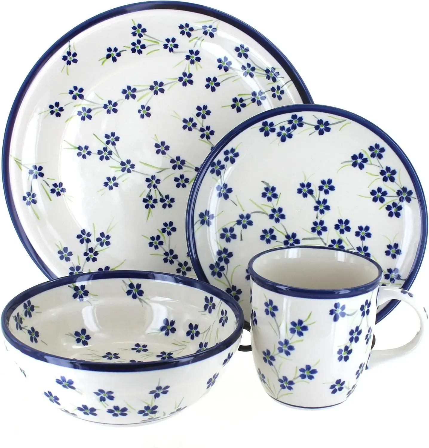 Blue Rose Polish Pottery Willow 16 Piece Dinnerware Set