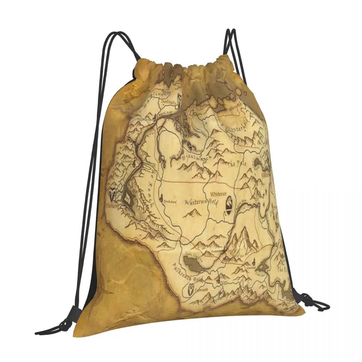 Skyrim Worn Parchment Map 2 Drawstring Bag Backpack pouch bag school men's backpack custom bag name