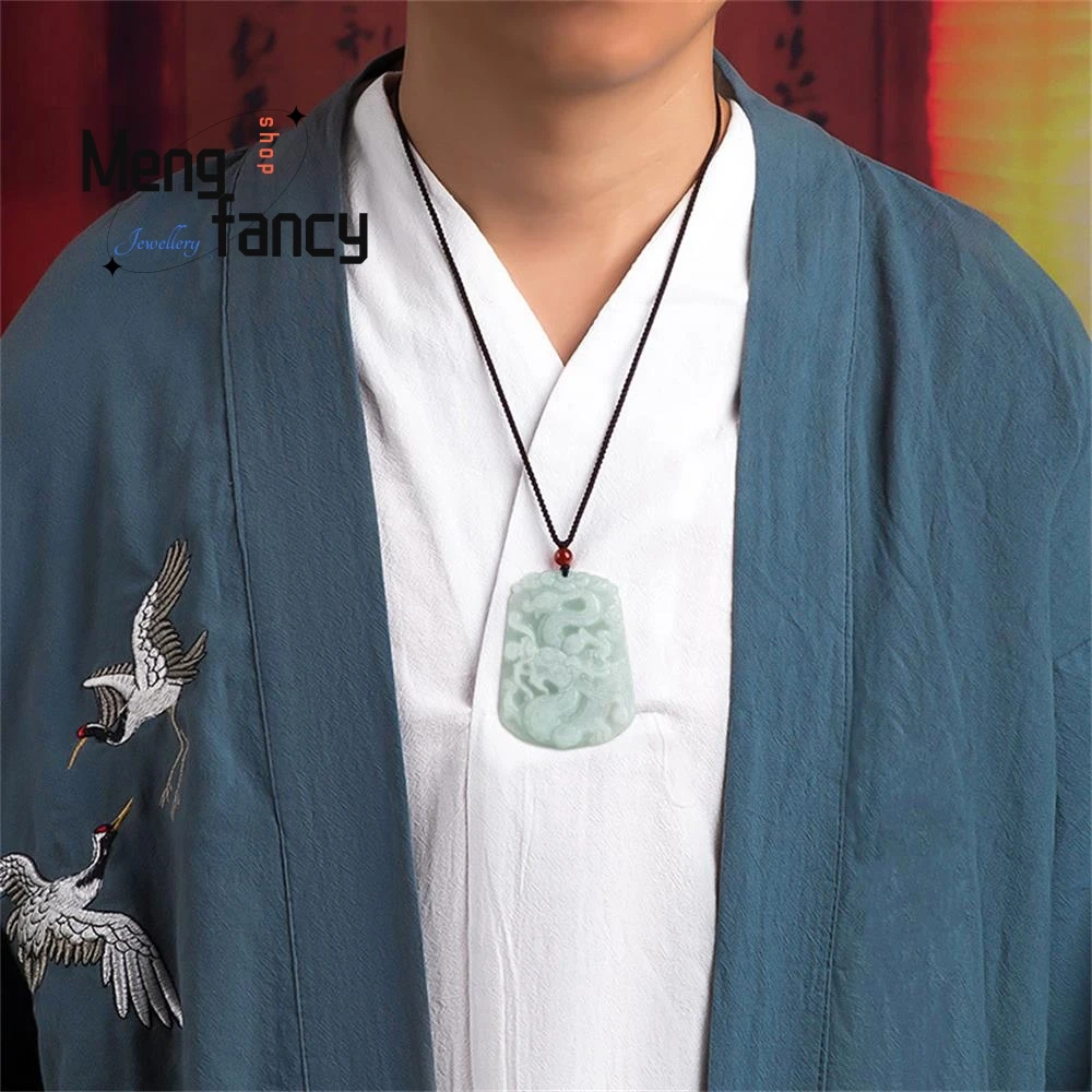 Natural Jadeite Chinese Zodiac Dragon Pendant Charms Fashion Men Women Necklace Fine Jewelry Luxury Amulet Mascots Holiday Gifts