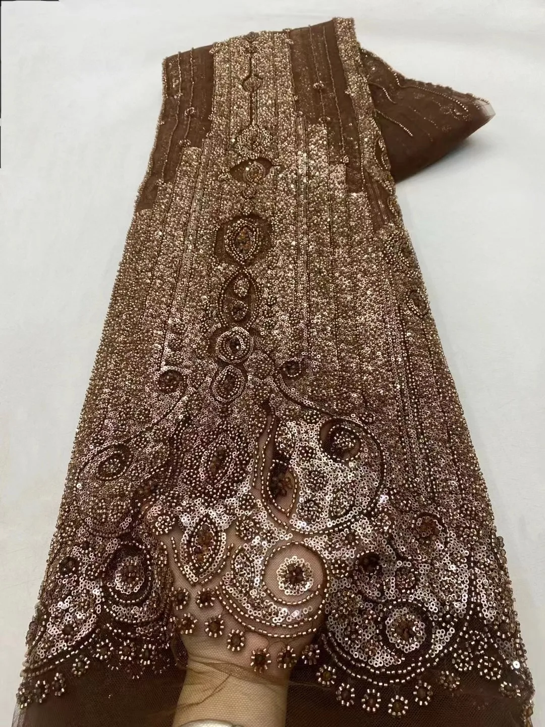 Wholesale Fashion Elegant French Embroidery Beaded Lace Fabric African Nigerian With Sequins Lace Tulle Fabric For Wedding Dress